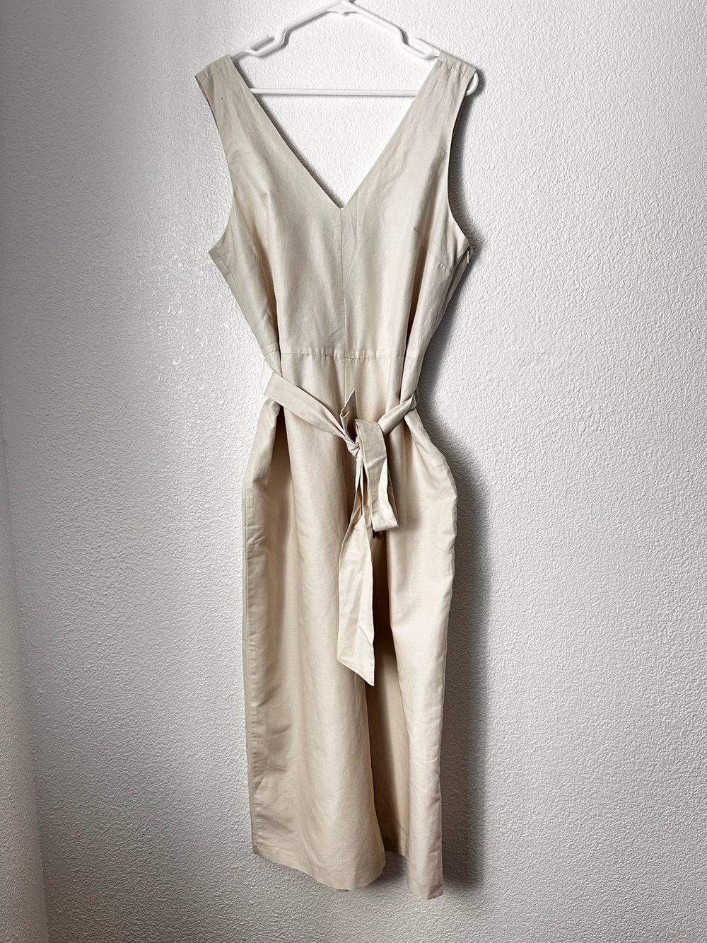 Banana Republic Romper Women’s 14 Beige Cropped Wide Leg Sleeveless Linen Cotton